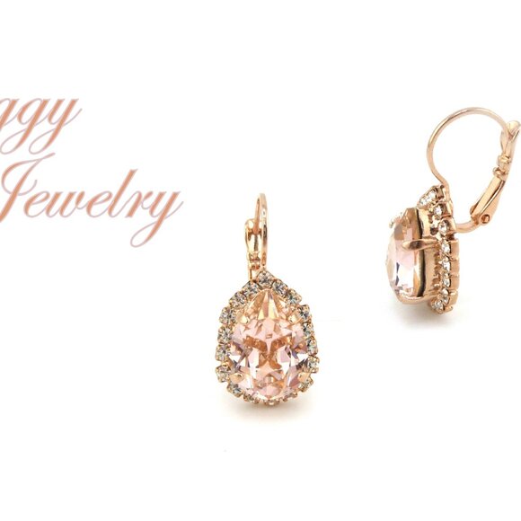 Swarovski Crystal Vintage Rose Bridal Drop Halo Earrings in a Pear Shape - Picture 3 of 14